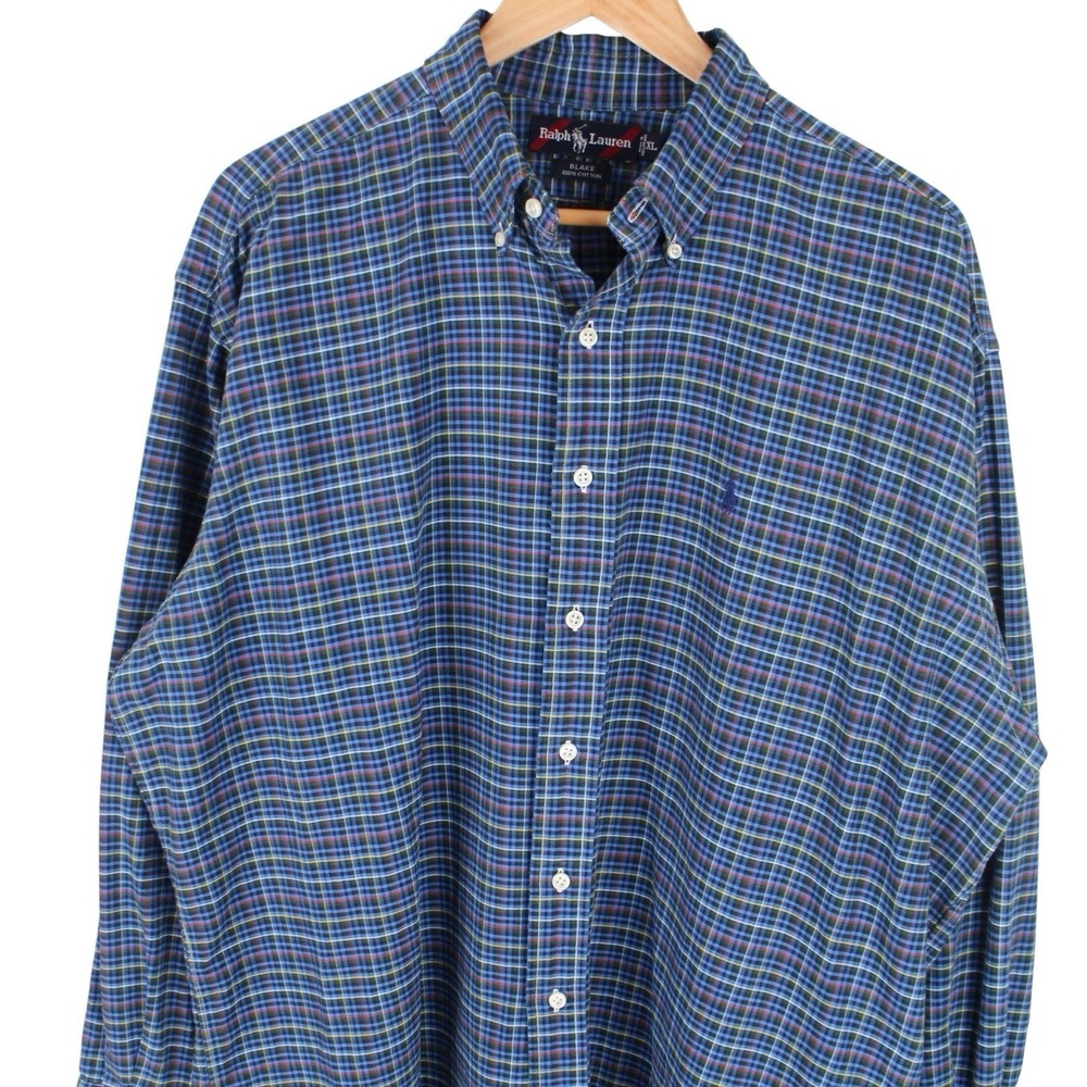 Vintage Ralph Lauren Blake Button Down Plaid Shirt Blue Multicolor Cotton XL - Picture 2 of 5